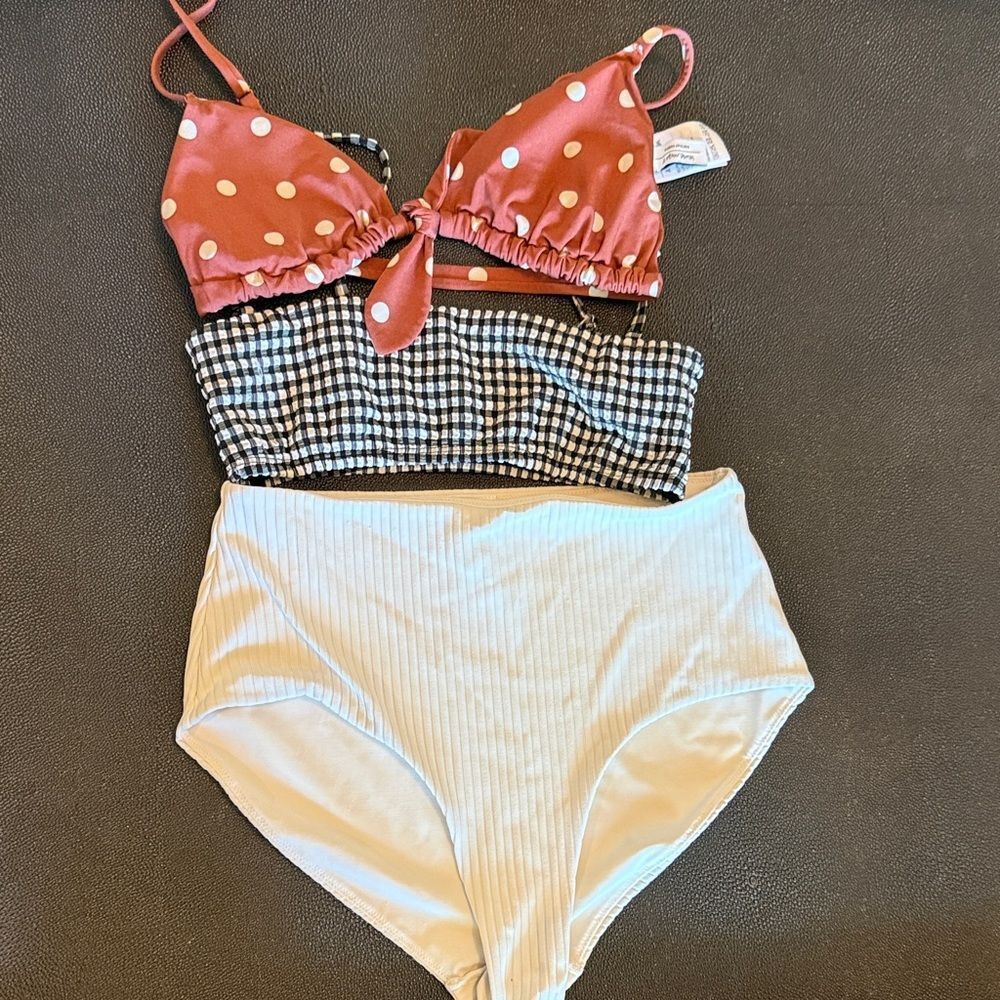 & Other Stories Polka Dot and Gingham Bikini Top High waisted Bikini Bottom 4/36